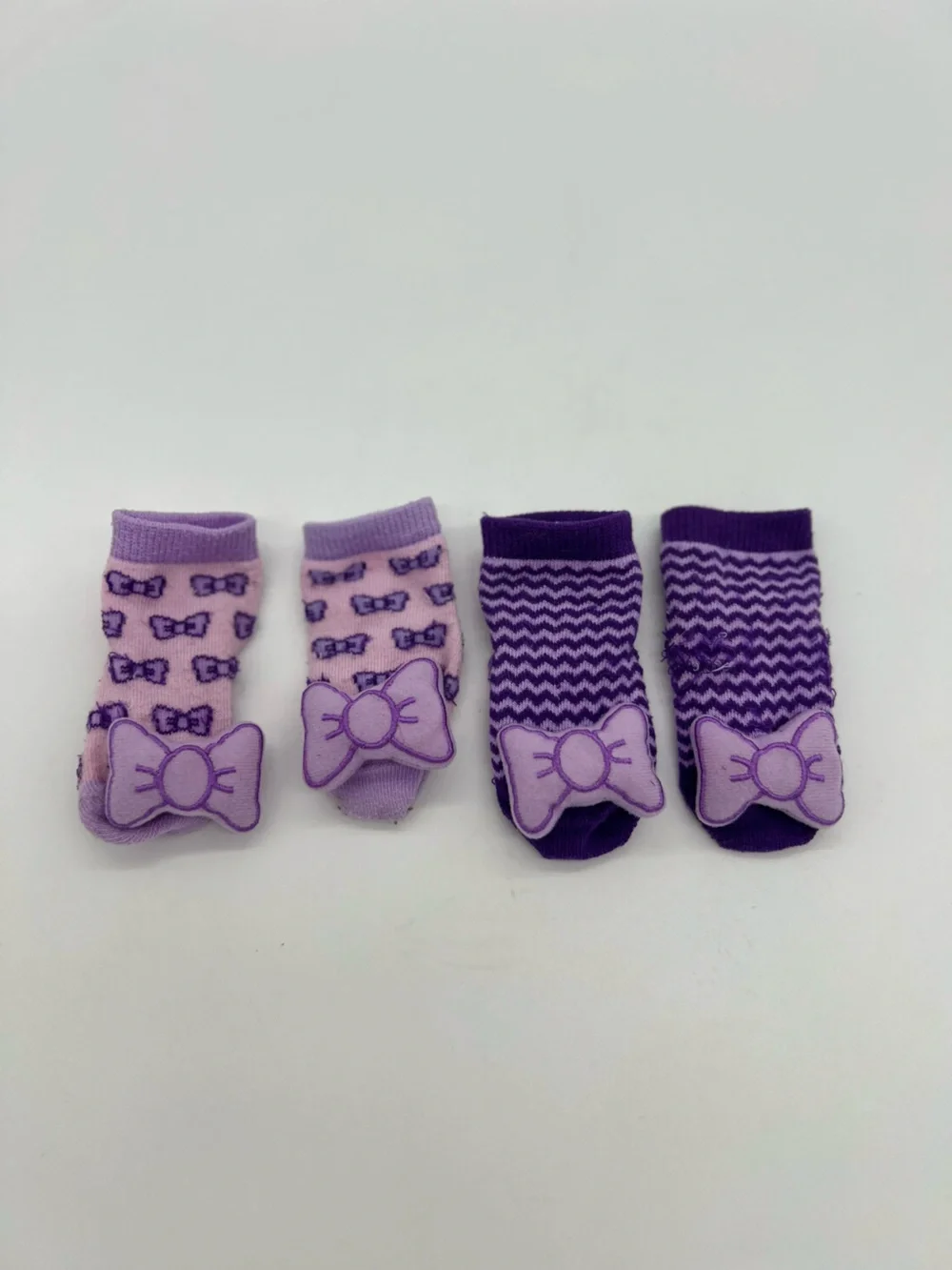 3D Baby Rattle Socks, Full Cushioned, 0-12 Months, Purple Bows 2 pairs